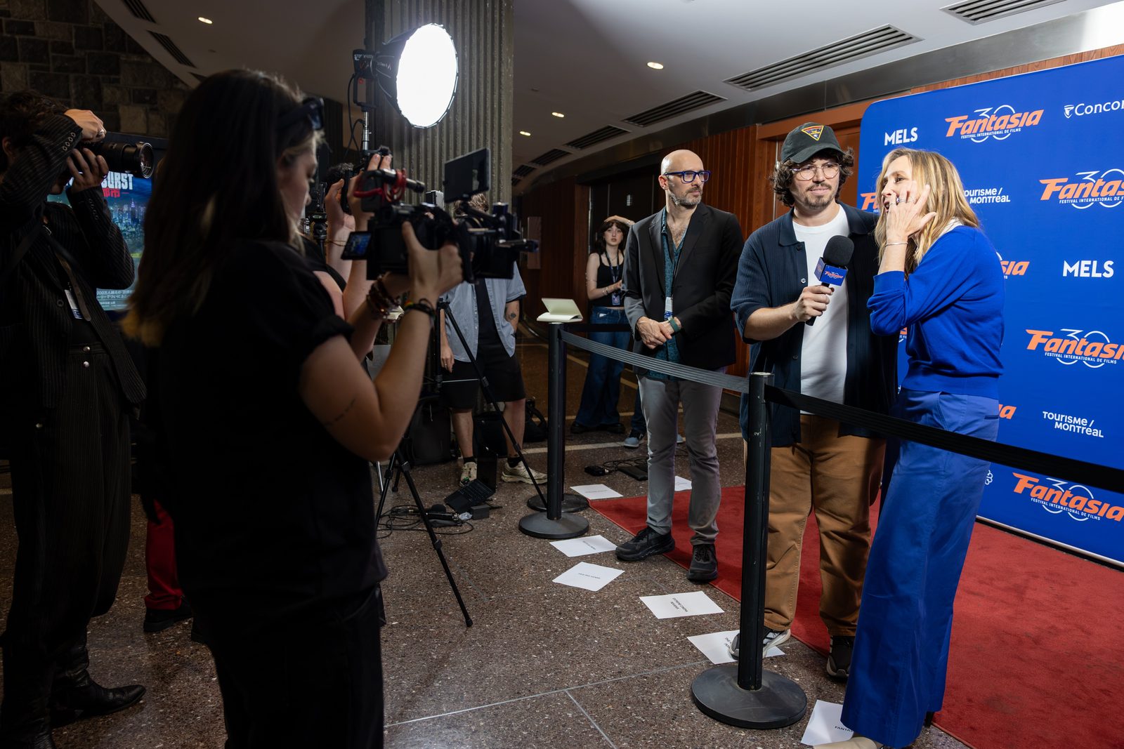 Crew filming an interview at Fantasia Festival
